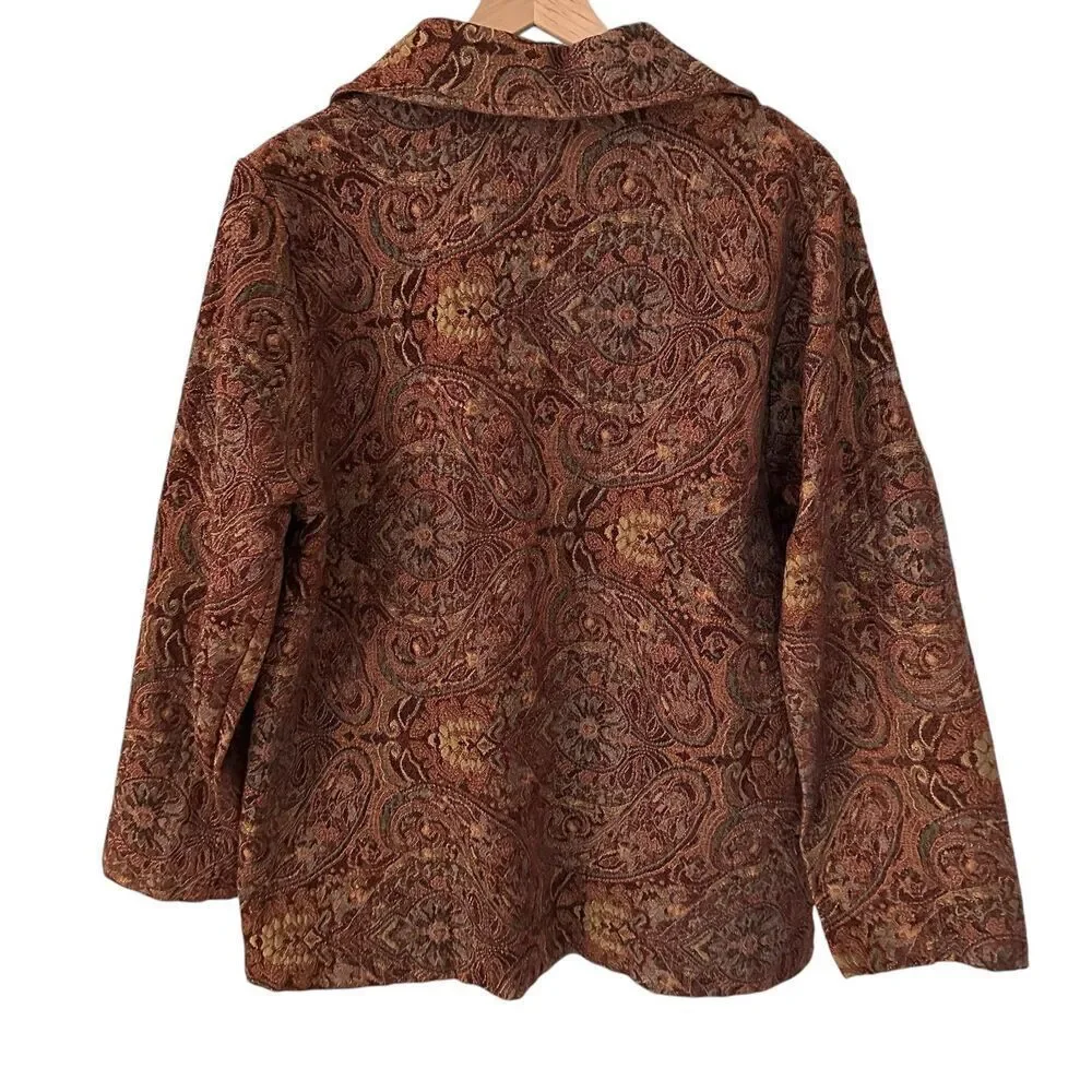 Habitat Burgundy Paisley Upholstery Artsy Boho Button Up Blazer‎ Pockets Size XL